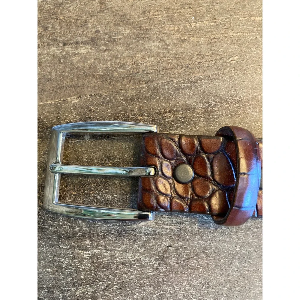 Torino Mens Belt 44 Cognac Brown Embossed Italian Kipskin Leather Made in USA